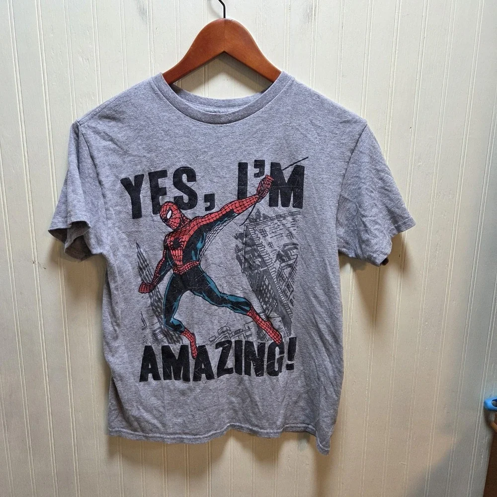 Marvel Shirt Boys 14-16 Gray Spider-Man‎ Yes I'm Amazing Graphic Tee Top
